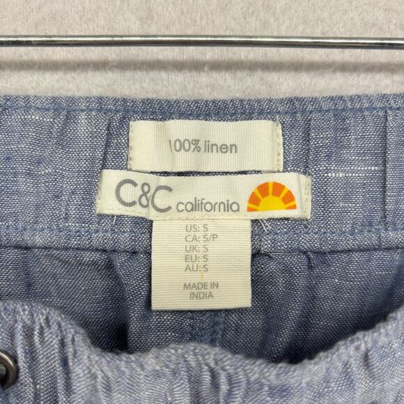 C&C CALIFORNIA Shorts S 100% Linen Chambray Elastic Waist Coastal Boho Blue NEW - Picture 5 of 16